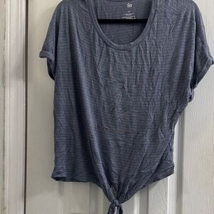 SO Women's Navy Striped Knot-Front Tee